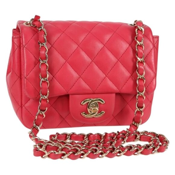 CHANEL Matelasse Chain Shoulder Bag Lamb Skin Pink Gold CC Auth 128553M - Picture 1 of 16